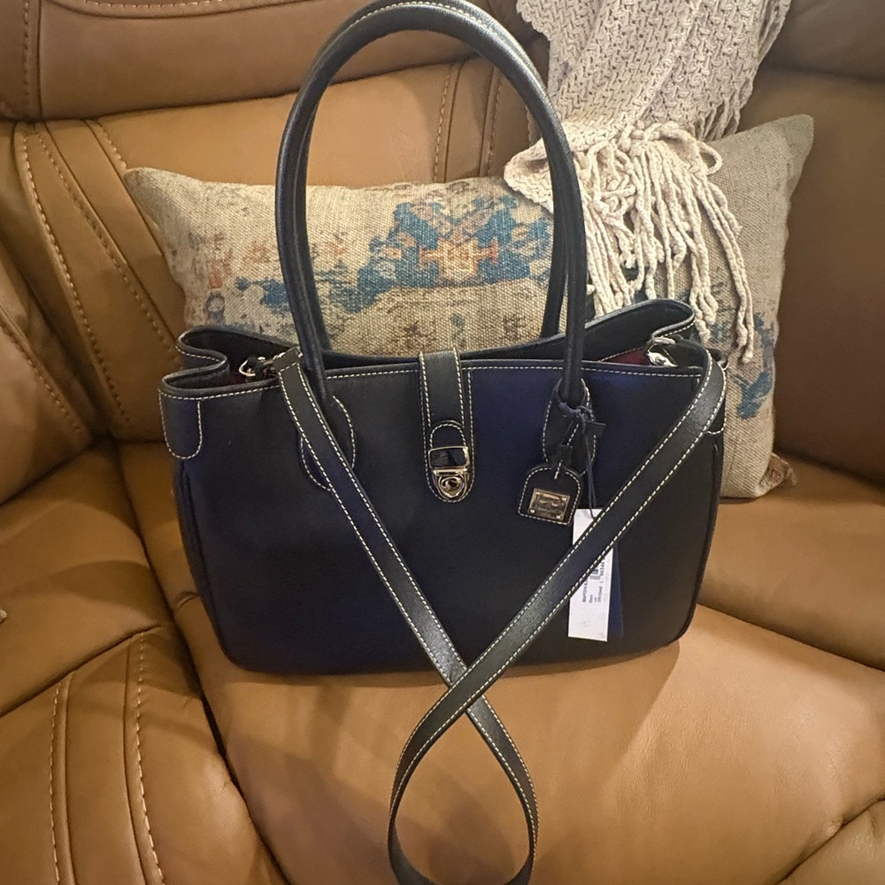 Dooney & Bourke Black tote in saffiano leather with rare silver tone hardware